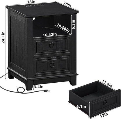 Farmhouse Coffee Table Set of 3, Furniture Set with Charging Station, Coffee Table with Hidden Storage Organizer and Nightsand 3-piece set, Country Center Table Set for Living Room,Office, Home