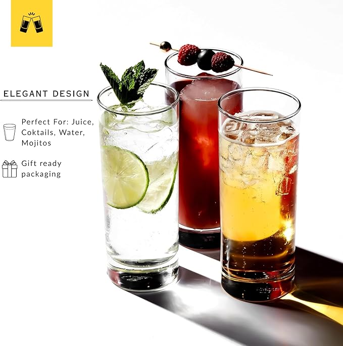 LEMONSODA Premium Highball 12oz/15oz Glass Sets - Elegant Tom Collins Glasses - Tall Water Drinking Glasses - Bar Glassware for Mojito, Whiskey, Cocktail (12oz, Set of 48)