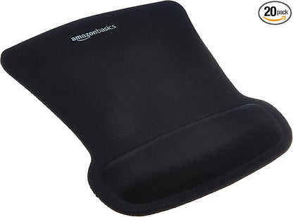 Amazon Basics Ergonomic Mouse Pad with Wrist Support for Pain Relief, Gel-Filled Cushion, Non-Slip Rubber Grip Base, 10.1 x 8.1 Inches, Black, 20-Pack