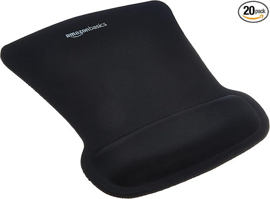 Amazon Basics Ergonomic Mouse Pad with Wrist Support for Pain Relief, Gel-Filled Cushion, Non-Slip Rubber Grip Base, 10.1 x 8.1 Inches, Black, 20-Pack