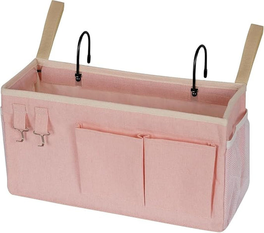 Lilithye Bedside Caddy Bedside Organizer Bedside Storage Caddy with Fixed Straps and Water Bottle Holder for Home College Dorm Bunk Bed Hospital Bed Crib Bed Rails (New Pink)