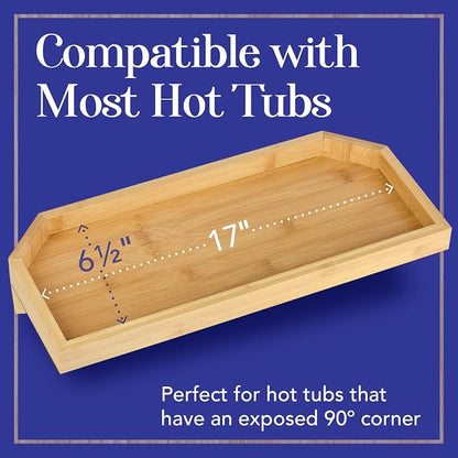 IMPRESA Bamboo Hot Tub Tray Table - 17" x 7.5", Modern Bamboo - Waterproof UV-Coated Caddy with Anti-Slip Backing for Drinks & Essentials - Hot Tub Accessories - Outdoor Spa Drink Table & Bathtub Tray