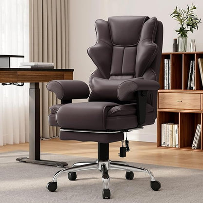 7-Point Massage Office Chair,Heated Manageral Chair,Ergonomic Executive Chair with Footrest,Adjustable Armrest，Computer Chair for Offices, Study Areas, Gaming Spaces,Brown