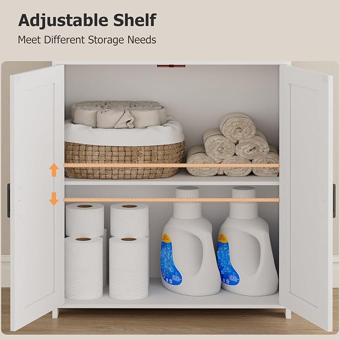 Homhedy 67" Tall Bathroom Storage Cabinet, Freestanding Farmhouse Cabinet with 2 Doors and Adjustable Shelf, Bathroom Organizers and Storage for Kitchen, Living Room, Laundry Room, White