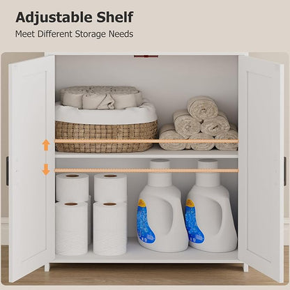 Homhedy 67" Tall Bathroom Storage Cabinet, Freestanding Farmhouse Cabinet with 2 Doors and Adjustable Shelf, Bathroom Organizers and Storage for Kitchen, Living Room, Laundry Room, White
