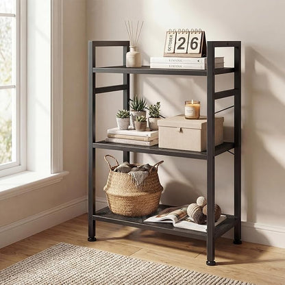 DUMOS 3 Tiers Bookshelf, Classical Book Shelf, Tall Display Shelves in Living Room/Home/Office, Storage Organizer for CDs/Books/Movies, Black