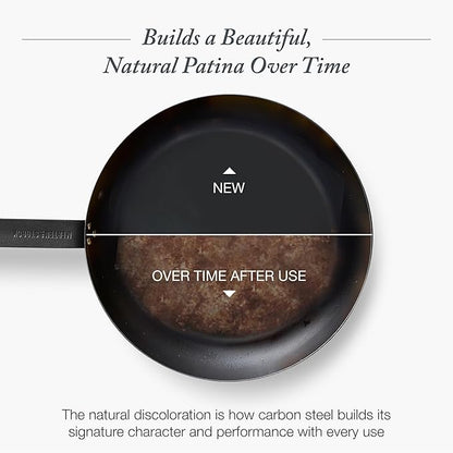 Merten & Storck Pre-Seasoned Carbon Steel 8” Frying Pan Skillet, Use on Induction, Stove and Grill, Durable, Even-Heating, for Searing, Grilling, Oven Use, and Campfire, Indoor/Outdoor