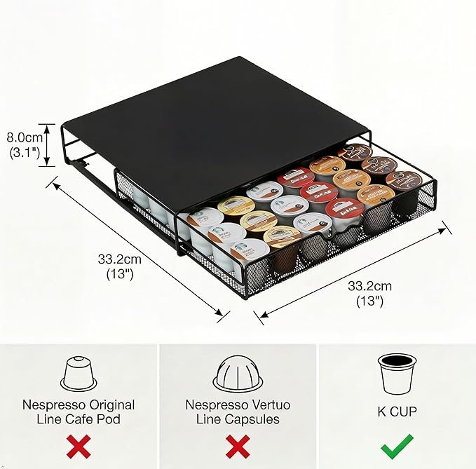 DecoBrothers K-Cup Holder Drawer for 36 Coffee Pods Storage, Black