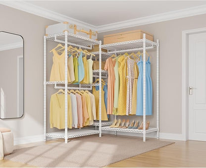 VIPEK L6 Heavy Duty Clothes Rack L Shape Clothing Rack 5-Tier Wire Garment Rack Freestanding Closet with 7 Adjustable Shelves & 4 Hanging Rods, 42.1" L x 42.1" W x 76.4" H, Max Load 850LBS, White