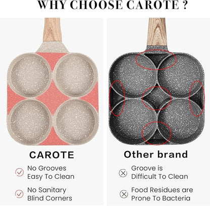 CAROTE Egg Pan Omelette Pan, 4-Cup Nonstick Granite Omelette Skillet - Pancake Pan and Healthy Egg Cooker Suitable for Gas Stove & Induction Cookware