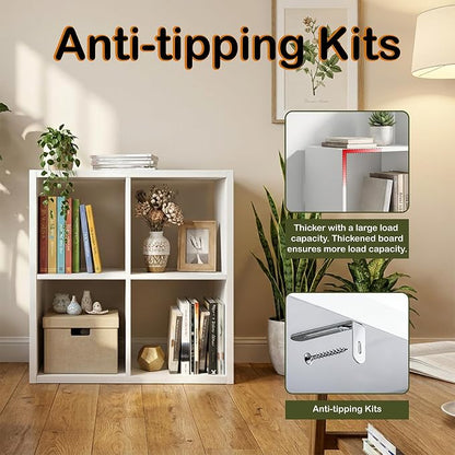 WannabeMyself【2026 Wooden Thick Frame】 4 Cube Storage Organizer with Anti-Tipping Kits, Reversible Open Back Book Shelf,Bookcase for Living Room,Bedroom,Entrance Hall,Office,11.6×24.6×24.7,White