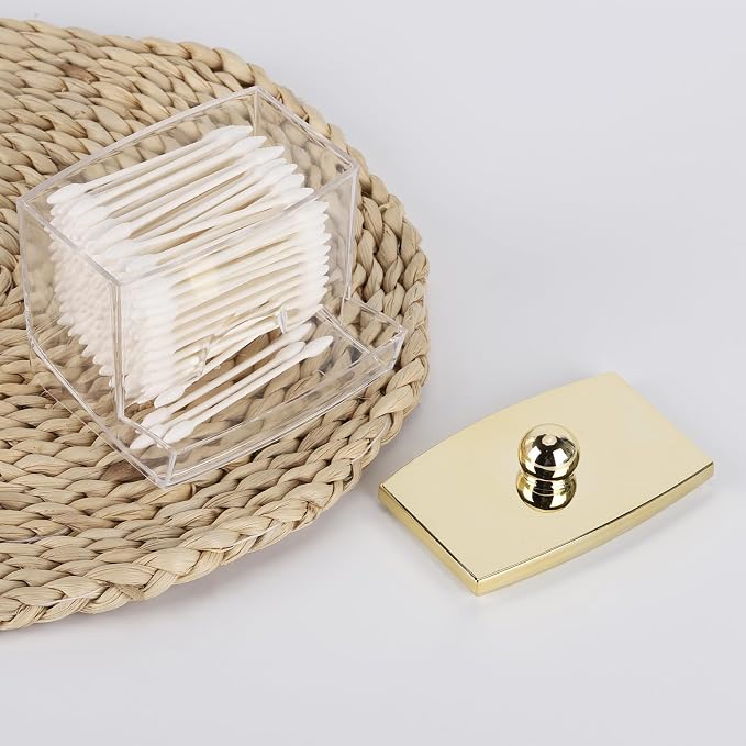 Tbestmax 10oz Qtip Holder Dispenser L Size Bathroom Container with Gold Lid for Bathroom Organizer Accessories Decor Storage-Qtips Cotton Ball Holder