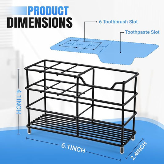 Toothbrush Holders for Bathrooms, Stainless Steel Toothbrush Holder for Kids and Adults, Electric Toothbrush and Toothpaste Holder, Rustproof Bathroom Accessories Organizer, Black Large