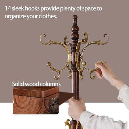 Wooden Coat Racks, Retro 78" Coat Tree with 12 Hooks & Stable Triangular Base, Entryway Coat Rack Freestanding for Hat, Clothes, Scarves, Handbags, Umbrella (Vintage)
