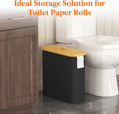 Lifewit Toilet Paper Storage Holder for 12 to 16 Rolls, Free Standing Toilet Paper Basket Stand with Bamboo Lid, Collapsible Fabric Bathroom Organizer Box for Mega Rolls, 30L, Extra Large, Black