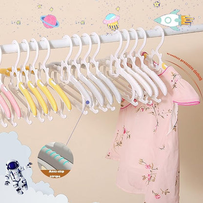JSF 30Pcs Baby Hangers for Nursery Closet, Infant Hangers Extendable and Non-Slip for Newborn Toddler Kids Clothes,11"-14" Adjustable Children Coat Pant Hanger for Girl and Boy Nursery Grey