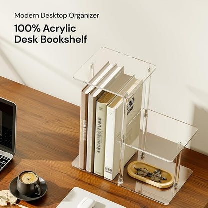 Acrylic Desktop Bookshelf, 7.9" D x 15" W x 15.3" H, Small Desktop Shelves Organizer, 3-Tier Clear Mini Table Top Shelf for Office Supplies and Desk Accessories, Easy Assembly