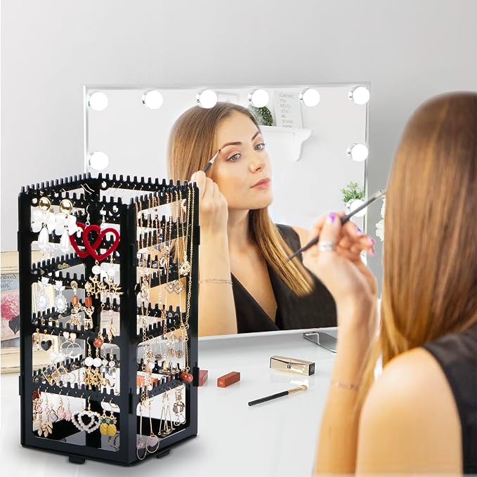 17Dec 360 Rotating Earring Holder Organizer Stand,5 Tiers Acrylic Jewelry Organizers and Storage,Stud Earring Organizers and Storage,212 Holes and 212 Grooves for Earrings Necklaces chain bracelet