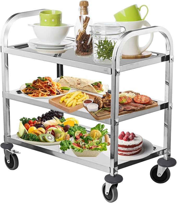 HLC Upgrade 3 Tier Heavy Duty Commercial Grade Utility Cart Kitchen Trolley Serving Cart with Wheels Stainless Steel Rolling Cart Storage Shelf for Hotel Restaurant Bar Home Use L30 x W16 x H33 Inch