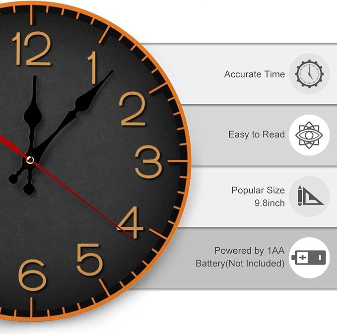 Wall Clock， Modern Non Ticking Wall Clocks Battery Operated， Brown Wooden Wall Clocks for Kitchen， Living Room， Bedroom， Office， Bathroom Decorative Home Decor Clock， 160 25 * 25cm