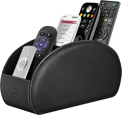Fintie Remote Control Holder, 5 Compartments Vegan Leather TV Remoter Caddy Desktop Organizer Makeup Brush Holder Storage Fits TV Remotes, Media Controllers, Office Supplies(Black)