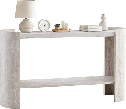 53 Inch Console Table, Modern 2-Tier Entryway Table with Rounded Corners, Narrow Sofa Table Behind Couch for Foyer, Hallway, Living Room,White