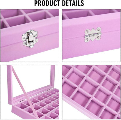 Vicoter Velvet Jewelry Tray 48 Compartments Jewelry Display Organizer with Transparent Cover Rings, Earrings, Necklaces, Pendants Storage Box for Girls, Wives, Mothers, Women
