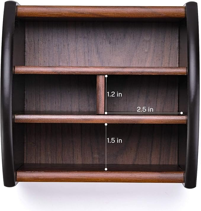 MaxGear Remote Control Holder Caddy, Wooden Desk Organizer with 4 Compartments, Multifunctional Storage for Remote Controls, TV & Office Supplies, Ideal for Tabletop
