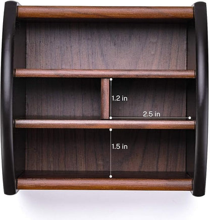MaxGear Remote Control Holder Caddy, Wooden Desk Organizer with 4 Compartments, Multifunctional Storage for Remote Controls, TV & Office Supplies, Ideal for Tabletop