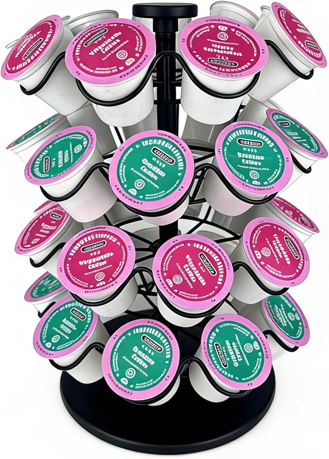 360° Rotating Coffee Pod Holder, Metal Capsule Storage Organizer for K-Cup, Nespresso Vertuo, Dolce Gusto, 36 Pod Capacity Countertop Space-Saving Carousel Stand