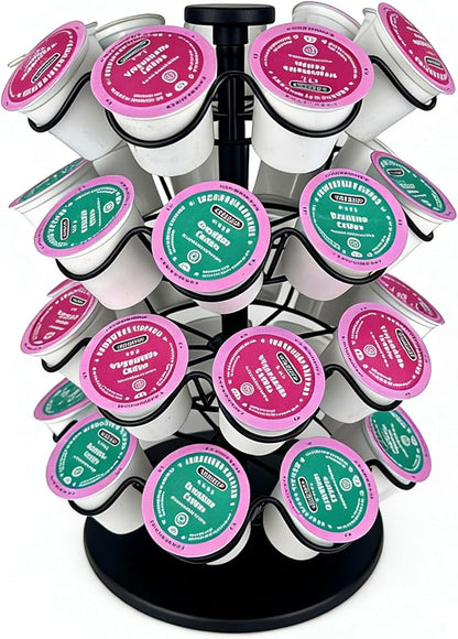 360° Rotating Coffee Pod Holder, Metal Capsule Storage Organizer for K-Cup, Nespresso Vertuo, Dolce Gusto, 36 Pod Capacity Countertop Space-Saving Carousel Stand