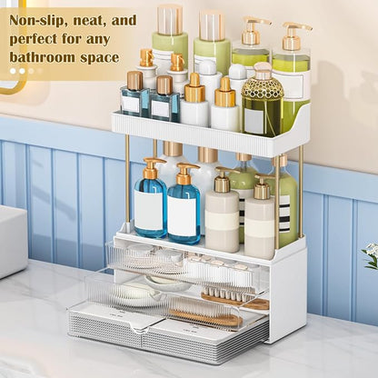 caktraie 12.2" W Makeup Organizer Drawers - 5 Tiers Bathroom Counter Organizer, Cosmetic Storage Drawer for Dresser Countertop and Bathroom Vanity for Large Skincare, Perfume, Clear