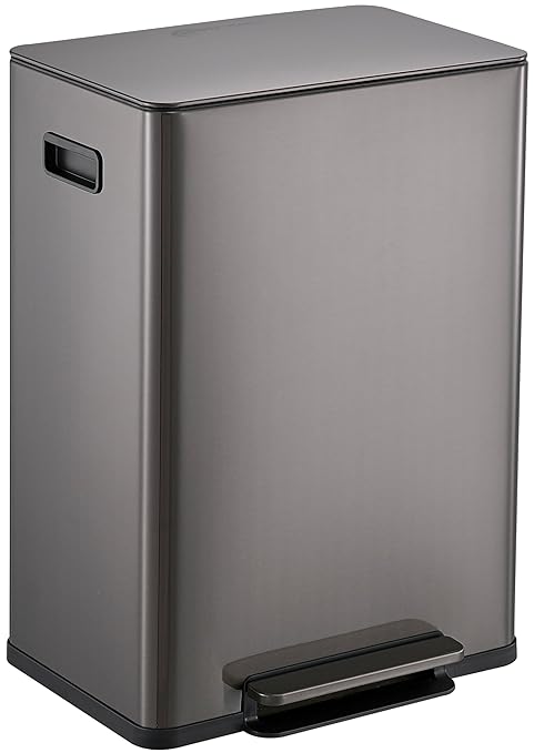 SIMPLI-Magic Infinity Edge 16 Gallon (60L) Kitchen Trash Can - Hands-Free Step Pedal, Soft-Close Lid, Stainless Steel Garbage Can with Removable Inner Bucket, Fingerprint-Resistant Finish