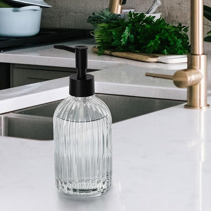 Topsky Glass Soap Dispenser with Plastic Pump, 400ml Liquid Hand Soap Dispenser, Rustproof Pump for Kitchen & Bathroom, Great for Lotions, Essential Oil, Liquid Soaps,Transparent