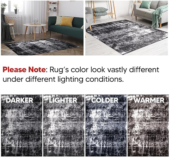 Keen Home Design Area Rugs - 48"x72" Non-Shedding, Thick Pile Abstract Rugs for Kitchen, Living Room, Bedroom, Dining Room, Entryway - Size: 4' x 6', Abstract Black