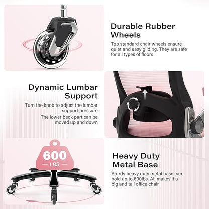 600lbs Big and Tall Office Chair- Heavy Duty Executive Computer Chair with 3D Flip Arms Large Wheels, Ergonomic Mesh High Back Desk Chair, Extra Wide Seat Adjustable Lumbar Support&Headrest