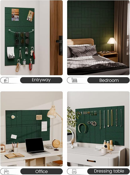 Fluxynara Felt Bulletin Board Tiles -28"x18" with 40 Adhesive Tabs, Cork Board Alternative for Office Decor, Push Pin Board Wall Organizer 6-Pack (Pine Green)