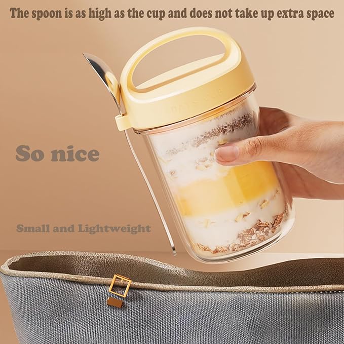 2Pack Overnight Oats Containers with Lids and Handle,14 oz Airtight Oatmeal Container,Mason Jars with Lid for Cereal,Milk,Fruit,Yogurt,On The Go Container,Salad Jars,Glass Jars (White)