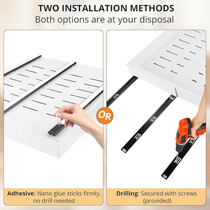 DOMNIU 2 Pack Pull Out Cabinet Organizers Expandable Width (12.4''-20.27''), Upgrade 3 Slide Rails Sliding Drawer for Kitchen Cabinet Organizer with Adhesive Nano Film, White