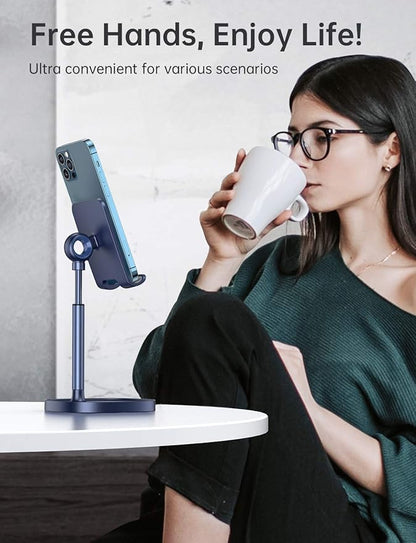 LISEN Cell Phone Stand,Angle Height Adjustable Stable Cell Phone Stand for Desk,Sturdy Aluminum Metal Phone Holder (Blue)