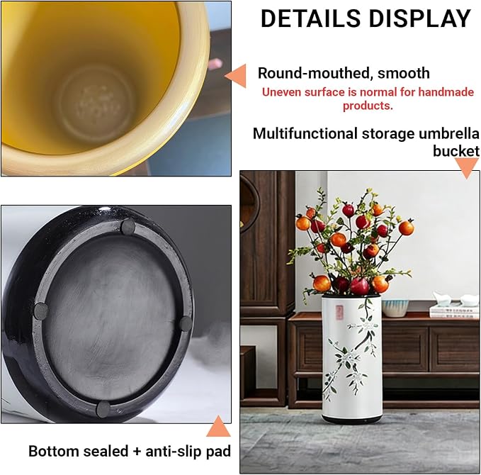 Ceramic Umbrella Stand Umbrella Holder for Entryway Hand-Made Umbrella Stand Barrels Umbrella Holder Cane Floor Standing Vase Ceramic Storage Bucket for Home Office Entrance Indoor.(Red 204)