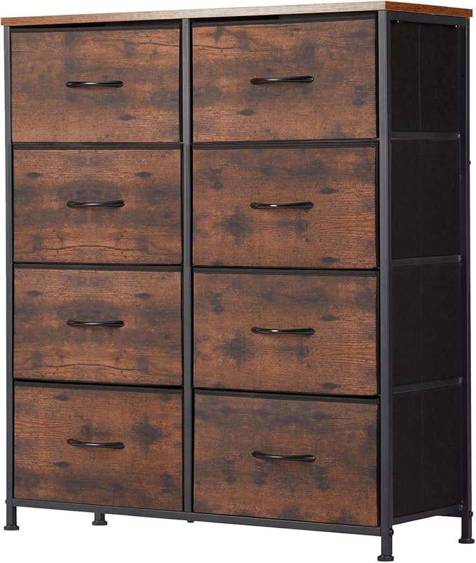 Sweetcrispy Dresser for Bedroom with 8 Storage Drawers, Large Fabric Storage Tower Organizer, Chest of Drawers with Metal Frame Wooden Top for Closet, Living Room, Entryway, Tank