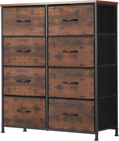 Sweetcrispy Dresser for Bedroom with 8 Storage Drawers, Large Fabric Storage Tower Organizer, Chest of Drawers with Metal Frame Wooden Top for Closet, Living Room, Entryway, Tank