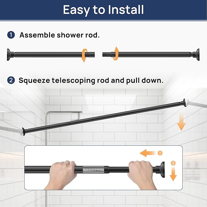 ENJOYBASICS Matte Black Shower Curtain Rod 30 to 52 Inches, Stainless Steel Adjustable Spring Tension Rods No Drill for Bathroom, Closet, Window, Room Divider, Never Rust, Non Slip