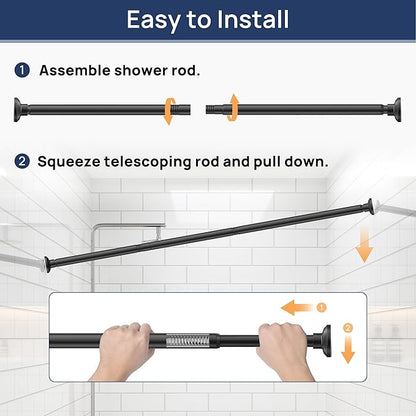ENJOYBASICS Matte Black Shower Curtain Rod 30 to 52 Inches, Stainless Steel Adjustable Spring Tension Rods No Drill for Bathroom, Closet, Window, Room Divider, Never Rust, Non Slip
