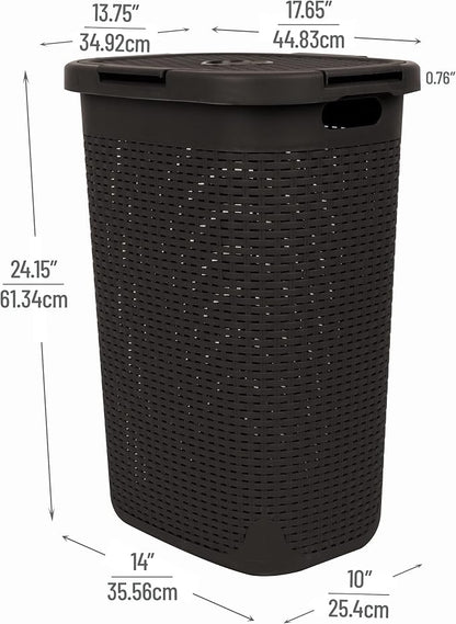Mind Reader Slim Laundry Hamper with Lid, 60L Tall Clothes Basket, Narrow Tapered Design for Bathrooms, Closets and Laundry Rooms, Plastic, 2 Pack, Brown