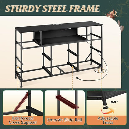 WLIVE Dresser TV Stand for 45, 50, 55 inch TV, Entertainment Center with LED Lights & Charging Station, Chest of Drawers with 8 Fabric Drawers and Open Shelves for Living Room, Hallway, Vintage Green