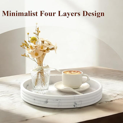 YMXYJM Round Decorative Tray - Modern Coffee Table Tray Decor, Resin Home Decor for Living Room & Bedroom. Multi-Functional Coffee Table Centerpiece with Anti-Slip Pads - 11x1.5 Inch Key Trays - White