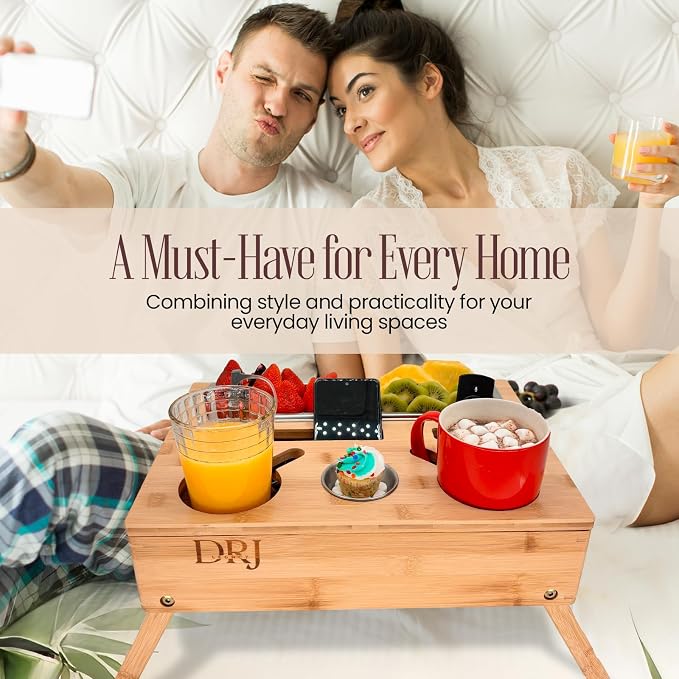 Couch Console - Caddy with Cup Holder and Food Trays for Eating on Couch