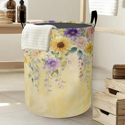 Yellow Wisteria Flowers Laundry Basket-Large Foldable Hamper Holder Portable Tall Collapsible Laundry Hamper Storage Basket Bin with Handles, Canvas & Waterproof lining for Household Items